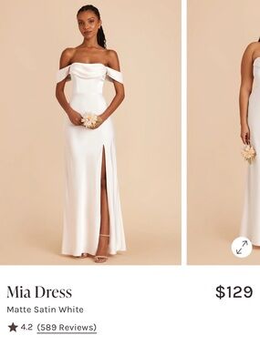 Birdy Grey Off-Shoulder Matte Satin White Gown with Thigh Slit